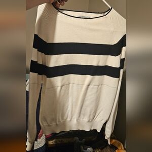 Black and Cream Striped Crewneck Sweater